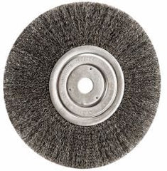 Weiler - 8" OD, 3/4" Arbor Hole, Crimped Steel Wheel Brush - 1/2" Face Width, 2-1/16" Trim Length, 0.0118" Filament Diam, 6,000 RPM - Exact Tooling