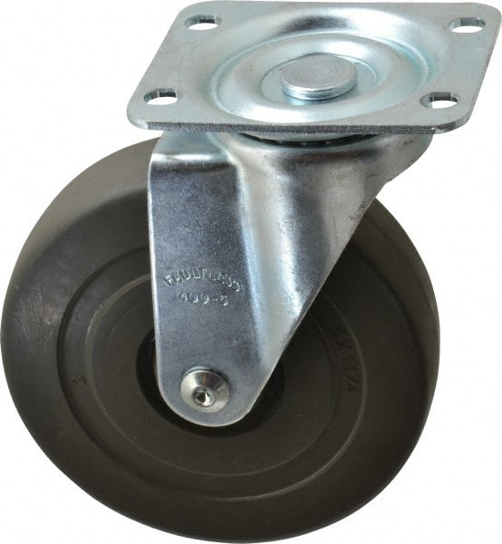 Albion - 5" Diam x 1-1/4" Wide x 6-15/32" OAH Top Plate Mount Swivel Caster - Hard Rubber, 290 Lb Capacity, Self-Lubricating Bearing, 2-7/8 x 3-5/8" Plate - Exact Tooling