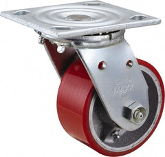 Value Collection - 4" Diam x 2" Wide x 5-5/8" OAH Top Plate Mount Swivel Caster - Polyurethane, 700 Lb Capacity, Roller Bearing, 4 x 4-1/2" Plate - Exact Tooling