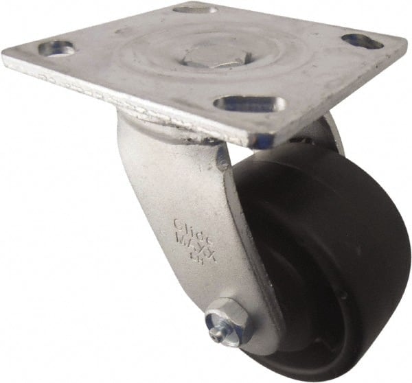 Value Collection - 4" Diam x 2" Wide x 5-5/8" OAH Top Plate Mount Swivel Caster - Polyolefin, 450 Lb Capacity, Roller Bearing, 3-7/8 x 4-1/2" Plate - Exact Tooling