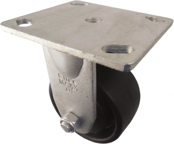 Value Collection - 4" Diam x 2" Wide x 5-5/8" OAH Top Plate Mount Rigid Caster - Polyolefin, 450 Lb Capacity, Roller Bearing, 3-7/8 x 4-1/2" Plate - Exact Tooling