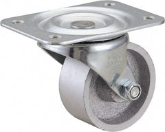 Value Collection - 2-1/2" Diam x 1-1/8" Wide x 3-1/4" OAH Top Plate Mount Swivel Caster - Cast Iron, 200 Lb Capacity, Self-Lubricating Bearing, 2-3/4 x 3-3/4" Plate - Exact Tooling