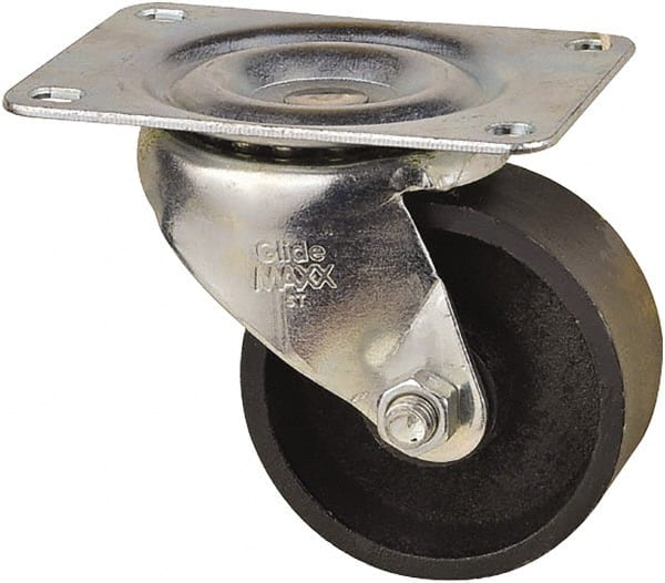 Value Collection - 3" Diam x 1-1/4" Wide x 3-11/16" OAH Top Plate Mount Swivel Caster - Cast Iron, 275 Lb Capacity, Self-Lubricating Bearing, 3-1/8 x 4-1/8" Plate - Exact Tooling