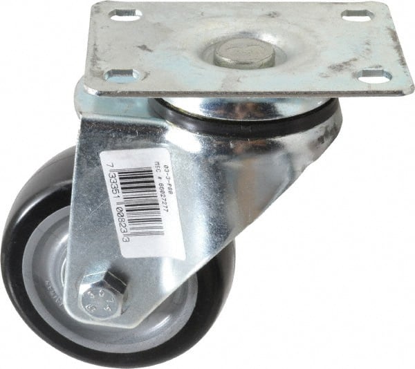 Fairbanks - 3" Diam x 1-1/4" Wide x 4-3/4" OAH Top Plate Mount Swivel Caster - Polyurethane, 150 Lb Capacity, Ball Bearing, 2-7/8 x 3-5/8" Plate - Exact Tooling