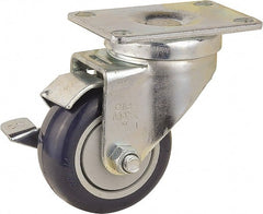 Value Collection - 3" Diam x 1-1/4" Wide x 4-3/8" OAH Top Plate Mount Swivel Caster with Brake - Polyurethane, 300 Lb Capacity, Ball Bearing, 2-7/8 x 3-5/8" Plate - Exact Tooling