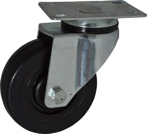 Fairbanks - 4" Diam x 1-1/4" Wide x 5-13/32" OAH Top Plate Mount Swivel Caster - Hard Rubber, 275 Lb Capacity, Self-Lubricating Bearing, 2-7/8 x 3-5/8" Plate - Exact Tooling