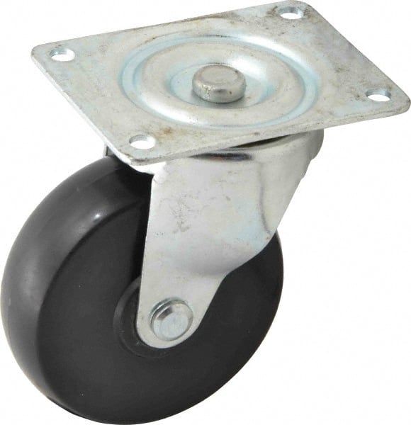 Fairbanks - 4" Diam x 1-3/16" Wide x 5-1/8" OAH Top Plate Mount Swivel Caster - Polyolefin, 300 Lb Capacity, Self-Lubricating Bearing, 3-1/8 x 4-1/8" Plate - Exact Tooling