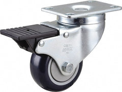Value Collection - 3" Diam x 1-1/4" Wide x 4-3/8" OAH Top Plate Mount Swivel Caster with Brake - Polyurethane, 300 Lb Capacity, Ball Bearing, 2-7/8 x 3-5/8" Plate - Exact Tooling