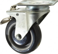 Value Collection - 4" Diam x 1-1/4" Wide x 5-13/32" OAH Top Plate Mount Swivel Caster with Brake - Polyurethane, 235 Lb Capacity, Ball Bearing, 2-7/8 x 3-5/8" Plate - Exact Tooling