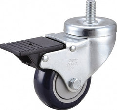 Value Collection - 3" Diam x 1-1/4" Wide x 4-3/8" OAH Stem Mount Swivel Caster with Brake - Polyurethane, 300 Lb Capacity, Ball Bearing, 1/2-13 x 1" Threaded Stem - Exact Tooling