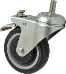 Value Collection - 4" Diam x 1-1/4" Wide x 5-13/32" OAH Stem Mount Swivel Caster with Brake - Polyurethane, 300 Lb Capacity, Ball Bearing, 1/2-13 x 1" Threaded Stem - Exact Tooling