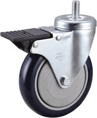 Value Collection - 5" Diam x 1-1/4" Wide x 6-15/32" OAH Stem Mount Swivel Caster with Brake - Polyurethane, 300 Lb Capacity, Ball Bearing, 1/2-13 x 1" Threaded Stem - Exact Tooling