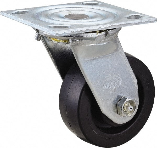 Value Collection - 4" Diam x 1-1/2" Wide x 5-5/8" OAH Top Plate Mount Swivel Caster - Polyolefin, 420 Lb Capacity, Delrin Bearing, 4 x 4-1/2" Plate - Exact Tooling