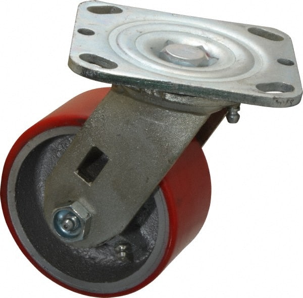Fairbanks - 4" Diam x 2" Wide x 5-1/8" OAH Top Plate Mount Swivel Caster - Polyurethane, 700 Lb Capacity, Roller Bearing, 4 x 4-1/2" Plate - Exact Tooling