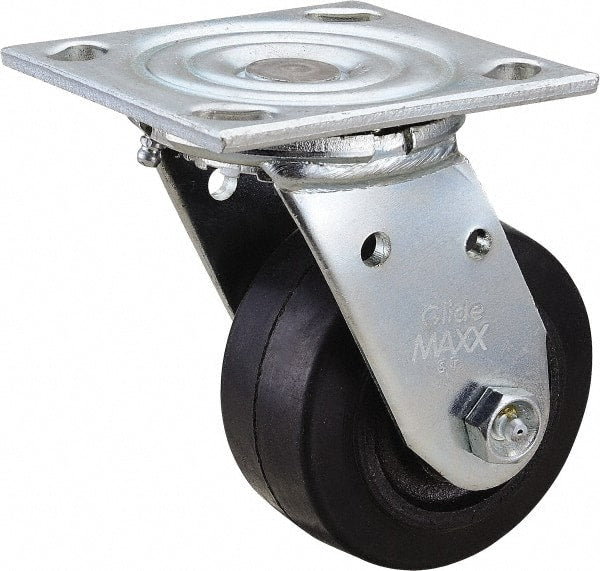 Value Collection - 4" Diam x 2" Wide x 5-5/8" OAH Top Plate Mount Swivel Caster - Rubber, 300 Lb Capacity, Roller Bearing, 4 x 4-1/2" Plate - Exact Tooling