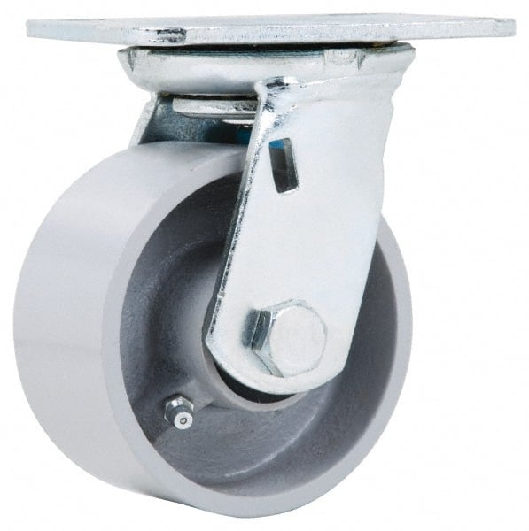 Fairbanks - 4" Diam x 2" Wide x 5-3/8" OAH Top Plate Mount Swivel Caster - Semi-Steel, 700 Lb Capacity, Roller Bearing, 4 x 4-1/2" Plate - Exact Tooling