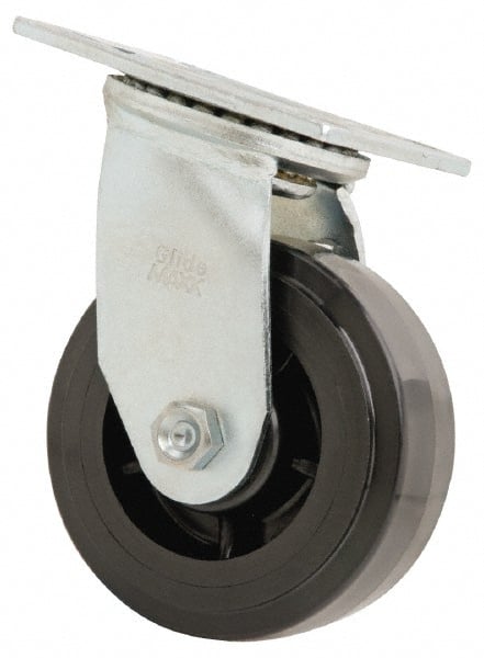 Value Collection - 5" Diam x 2" Wide x 6-1/2" OAH Top Plate Mount Swivel Caster - Polyolefin, 650 Lb Capacity, Delrin Bearing, 4 x 4-1/2" Plate - Exact Tooling