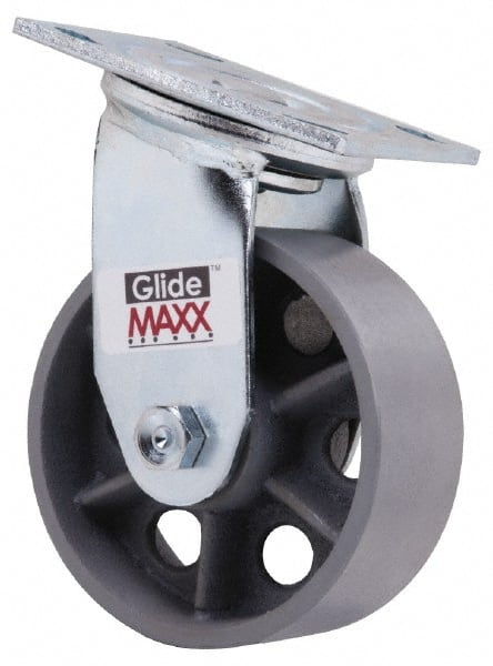 Value Collection - 5" Diam x 2" Wide x 6-1/2" OAH Top Plate Mount Swivel Caster - Semi-Steel, 1,000 Lb Capacity, Roller Bearing, 4 x 4-1/2" Plate - Exact Tooling