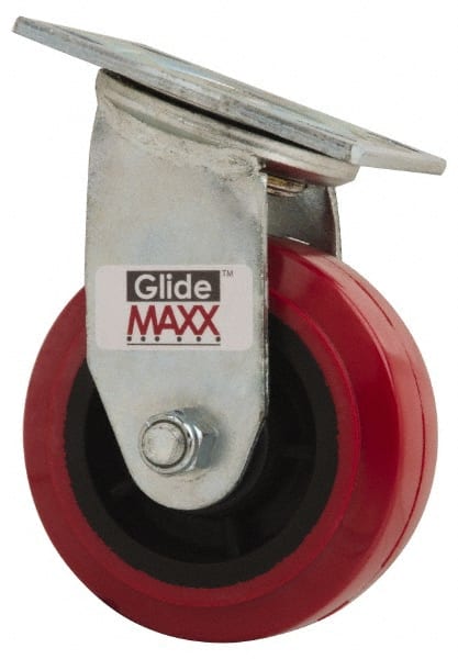 Value Collection - 5" Diam x 2" Wide x 6-1/2" OAH Top Plate Mount Swivel Caster - Polyurethane, 600 Lb Capacity, Roller Bearing, 4 x 4-1/2" Plate - Exact Tooling