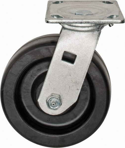 Value Collection - 6" Diam x 2" Wide x 7-1/2" OAH Top Plate Mount Swivel Caster - Phenolic, 1,200 Lb Capacity, Roller Bearing, 4 x 4-1/2" Plate - Exact Tooling