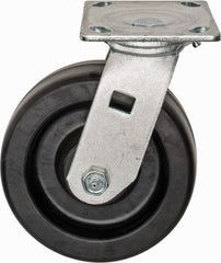 Value Collection - 6" Diam x 2" Wide x 7-1/2" OAH Top Plate Mount Swivel Caster - Phenolic, 1,200 Lb Capacity, Roller Bearing, 4 x 4-1/2" Plate - Exact Tooling