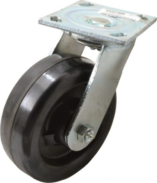 Value Collection - 6" Diam x 2" Wide x 7-1/2" OAH Top Plate Mount Swivel Caster with Brake - Phenolic, 1,200 Lb Capacity, Roller Bearing, 4 x 4-1/2" Plate - Exact Tooling