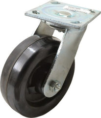 Value Collection - 6" Diam x 2" Wide x 7-1/2" OAH Top Plate Mount Swivel Caster with Brake - Phenolic, 1,200 Lb Capacity, Roller Bearing, 4 x 4-1/2" Plate - Exact Tooling