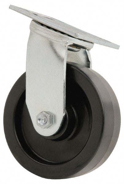 Value Collection - 6" Diam x 2" Wide x 7-1/2" OAH Top Plate Mount Swivel Caster - Polyolefin, 800 Lb Capacity, Roller Bearing, 4 x 4-1/2" Plate - Exact Tooling
