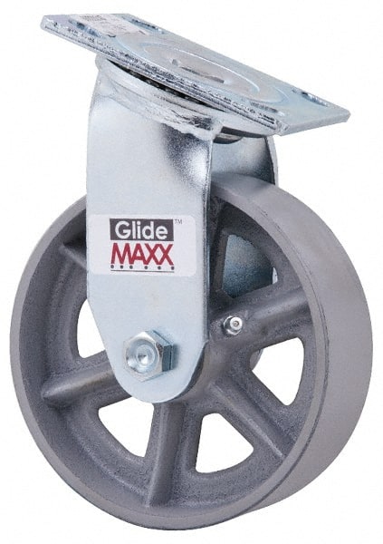Value Collection - 6" Diam x 2" Wide x 7-1/2" OAH Top Plate Mount Swivel Caster - Semi-Steel, 1,200 Lb Capacity, Roller Bearing, 4 x 4-1/2" Plate - Exact Tooling