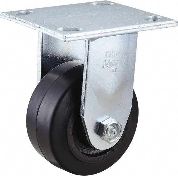 Value Collection - 4" Diam x 2" Wide x 5-5/8" OAH Top Plate Mount Rigid Caster - Rubber, 300 Lb Capacity, Roller Bearing, 4 x 4-1/2" Plate - Exact Tooling