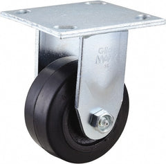 Value Collection - 4" Diam x 2" Wide x 5-5/8" OAH Top Plate Mount Rigid Caster - Rubber, 300 Lb Capacity, Roller Bearing, 4 x 4-1/2" Plate - Exact Tooling