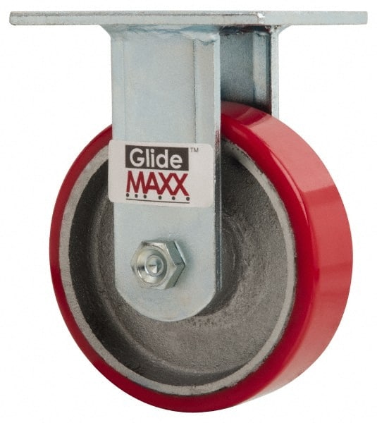 Value Collection - 5" Diam x 1-1/2" Wide x 6-1/2" OAH Top Plate Mount Rigid Caster - Polyurethane, 800 Lb Capacity, Roller Bearing, 4 x 4-1/2" Plate - Exact Tooling
