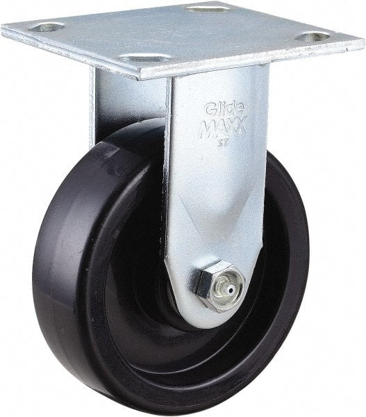 Value Collection - 5" Diam x 1-1/2" Wide x 6-1/2" OAH Top Plate Mount Rigid Caster - Polyolefin, 550 Lb Capacity, Delrin Bearing, 4 x 4-1/2" Plate - Exact Tooling