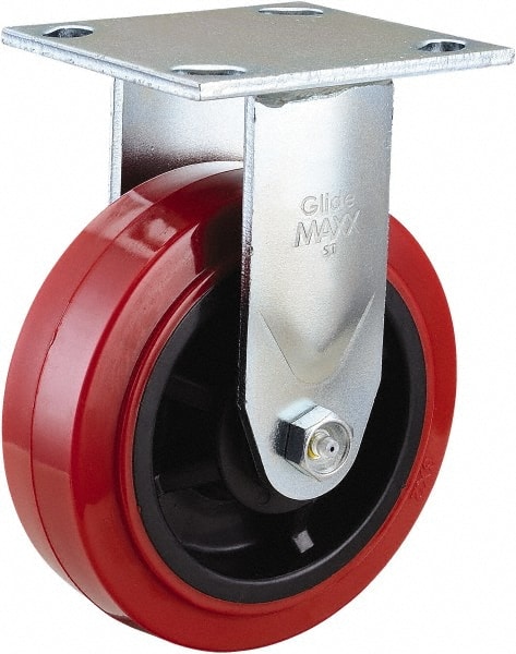 Value Collection - 6" Diam x 2" Wide x 7-1/2" OAH Top Plate Mount Rigid Caster - Polyurethane, 600 Lb Capacity, Roller Bearing, 4 x 4-1/2" Plate - Exact Tooling