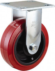 Value Collection - 6" Diam x 2" Wide x 7-1/2" OAH Top Plate Mount Rigid Caster - Polyurethane, 600 Lb Capacity, Roller Bearing, 4 x 4-1/2" Plate - Exact Tooling