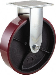 Value Collection - 8" Diam x 2" Wide x 9-1/2" OAH Top Plate Mount Rigid Caster - Polyurethane, 1,200 Lb Capacity, Roller Bearing, 4 x 4-1/2" Plate - Exact Tooling