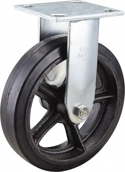 Value Collection - 8" Diam x 2" Wide x 9-1/2" OAH Top Plate Mount Rigid Caster - Rubber, 600 Lb Capacity, Roller Bearing, 4 x 4-1/2" Plate - Exact Tooling