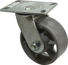 Value Collection - 6" Diam x 2-1/2" Wide x 7-1/2" OAH Top Plate Mount Swivel Caster - Semi-Steel, 1,800 Lb Capacity, Roller Bearing, 4-1/2 x 6-1/4" Plate - Exact Tooling