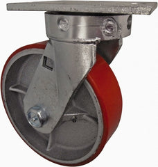 Value Collection - 8" Diam x 2-1/2" Wide x 10-1/8" OAH Top Plate Mount Swivel Caster - Polyurethane, 1,800 Lb Capacity, Roller Bearing, 4-1/2 x 6-1/2" Plate - Exact Tooling