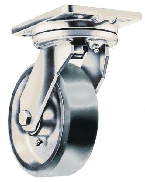 Fairbanks - 8" Diam x 2" Wide x 9-1/4" OAH Top Plate Mount Swivel Caster - Phenolic, 1,000 Lb Capacity, Roller Bearing, 4-1/2 x 6-1/4" Plate - Exact Tooling