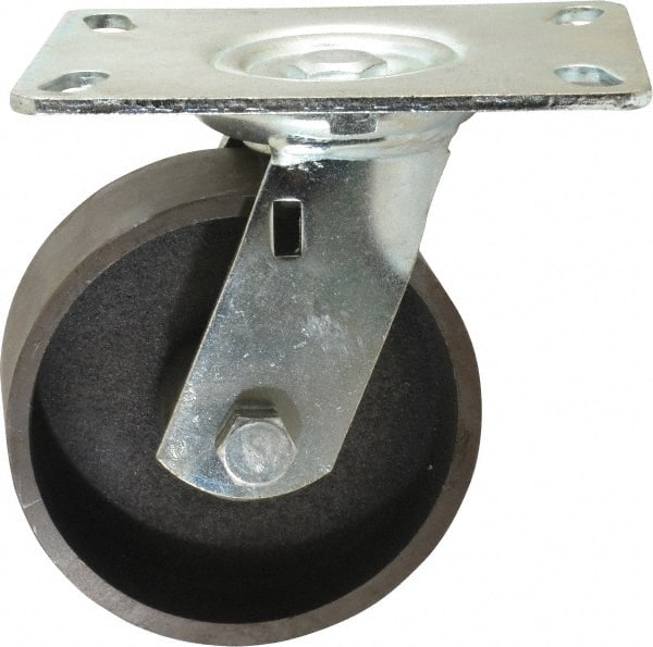 Fairbanks - 5" Diam x 2" Wide x 6-1/4" OAH Top Plate Mount Swivel Caster - Semi-Steel, 900 Lb Capacity, Roller Bearing, 4-1/2 x 6-1/4" Plate - Exact Tooling