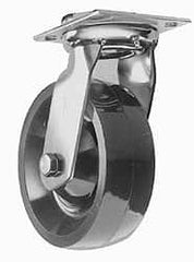 Albion - 8" Diam x 2" Wide x 9-1/2" OAH Top Plate Mount Swivel Caster - Phenolic, 1,200 Lb Capacity, Sealed Roller Bearing, 3-3/4 x 4-1/2" Plate - Exact Tooling