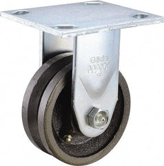 Value Collection - 4" Diam x 1-1/2" Wide, Metal With Groove Rigid Caster - 600 Lb Capacity, Top Plate Mount, 4" x 4-1/2" Plate, Roller Bearing - Exact Tooling