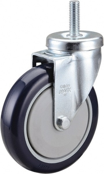 Value Collection - 5" Diam x 1-1/4" Wide x 6-1/8" OAH Stem Mount Swivel Caster - Polyurethane, 300 Lb Capacity, Ball Bearing, 1/2-13 x 1-1/2" Threaded Stem - Exact Tooling