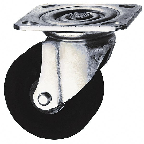Albion - 3" Diam x 1-1/4" Wide x 3-11/16" OAH Top Plate Mount Swivel Caster - Hard Rubber, 225 Lb Capacity, Self-Lubricating Bearing, 3-1/8 x 4-1/8" Plate - Exact Tooling