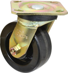 Albion - 5" Diam x 2" Wide x 6-1/2" OAH Top Plate Mount Swivel Caster - Phenolic, 1,100 Lb Capacity, Roller Bearing, 4 x 4-1/2" Plate - Exact Tooling