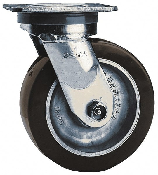 Albion - 8" Diam x 2" Wide x 9-1/2" OAH Top Plate Mount Swivel Caster - Polyolefin, 900 Lb Capacity, Roller Bearing, 4 x 4-1/2" Plate - Exact Tooling