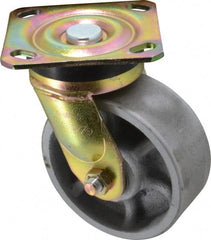 Albion - 5" Diam x 2" Wide x 6-1/2" OAH Top Plate Mount Swivel Caster - Semi-Steel, 1,100 Lb Capacity, Roller Bearing, 4 x 4-1/2" Plate - Exact Tooling