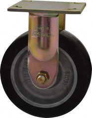 Albion - 6" Diam x 2" Wide x 7-1/2" OAH Top Plate Mount Rigid Caster - Rubber, 500 Lb Capacity, Roller Bearing, 4 x 4-1/2" Plate - Exact Tooling