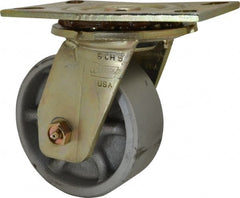Albion - 5" Diam x 2" Wide x 6-1/2" OAH Top Plate Mount Swivel Caster - Semi-Steel, 1,750 Lb Capacity, Sealed Roller Bearing, 4-1/2 x 6-5/16" Plate - Exact Tooling